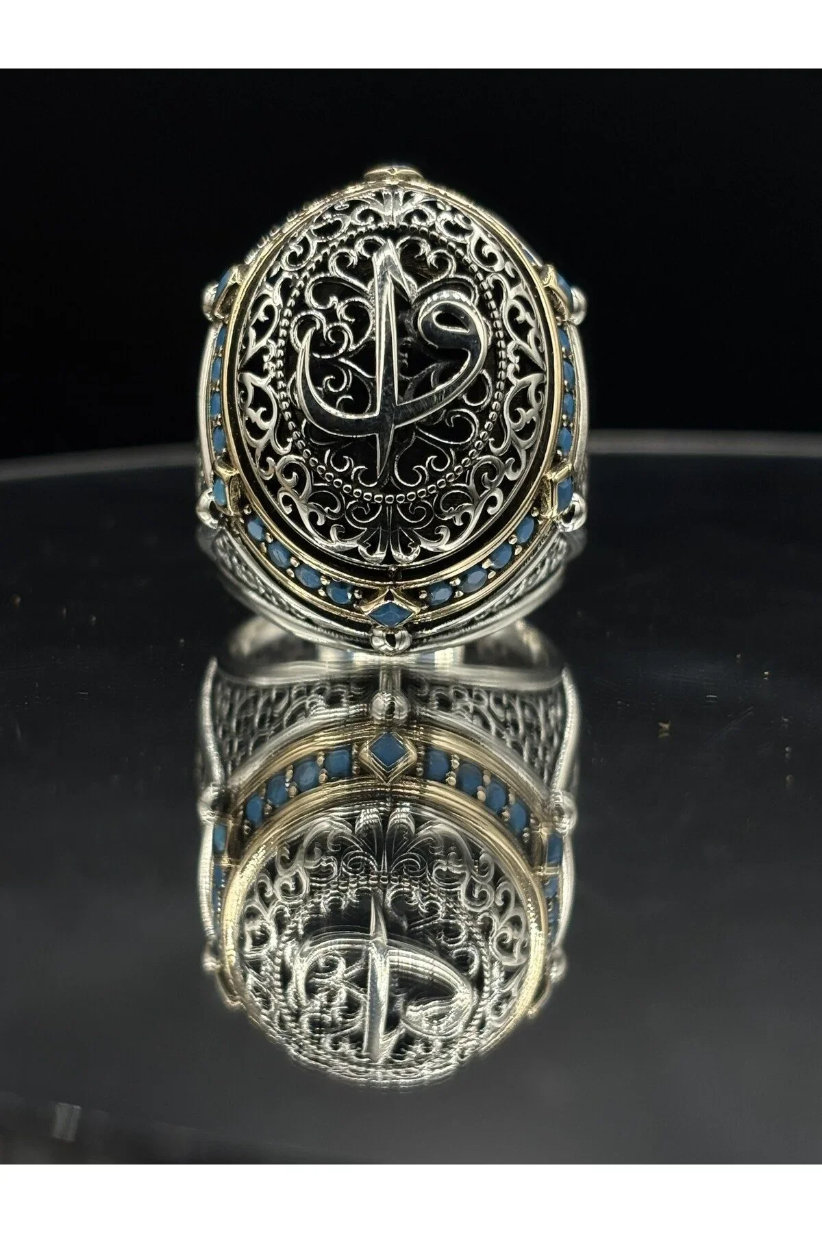 Erkek Gümüş Yüzük Arapça Elif Vav Harfli 925 Ayar
