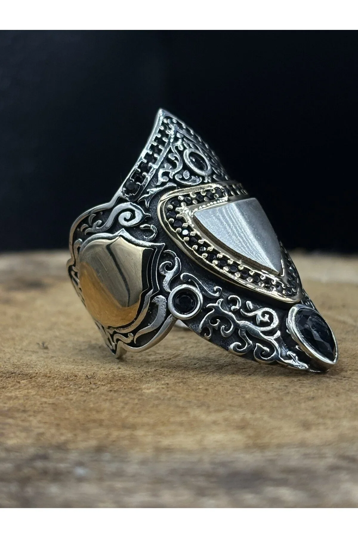 Erkek Gümüş Yüzük Siyah Zirkon Taşlı Zihgir Model 925 Ayar