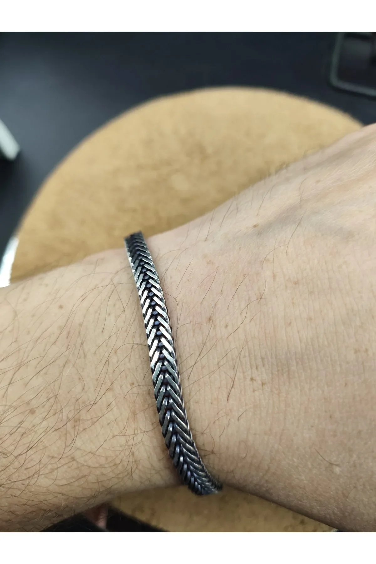925 Ayar Gümüş Bileklik Balıksırtı Zincir Model Kalın 21 cm 18 Gram