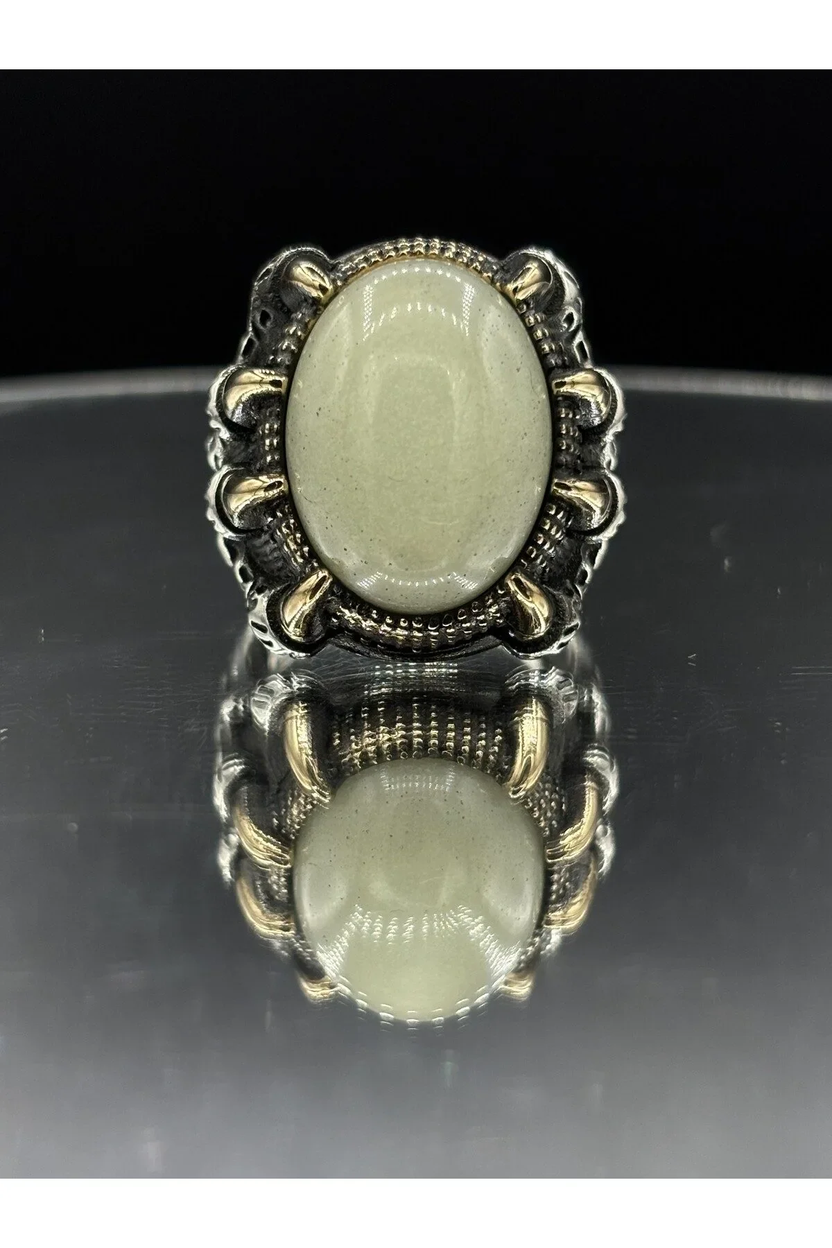 Erkek Gümüş Yüzük Karanlıkta Parlayan Fosforlu Taş 925 Ayar