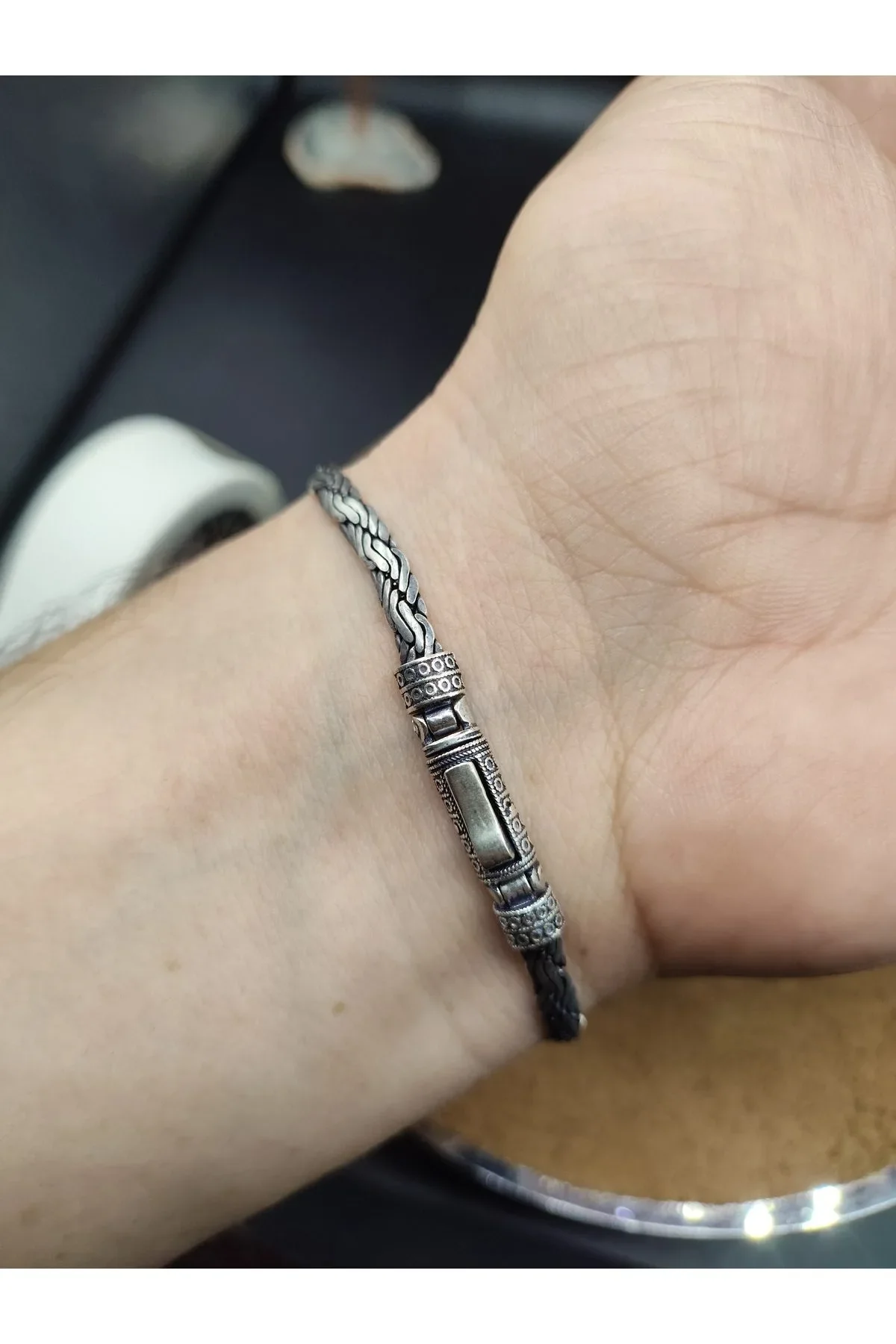 925 Ayar Gümüş Bileklik Dalga Örgü Zincir Model Geniş 21 cm 12 Gram