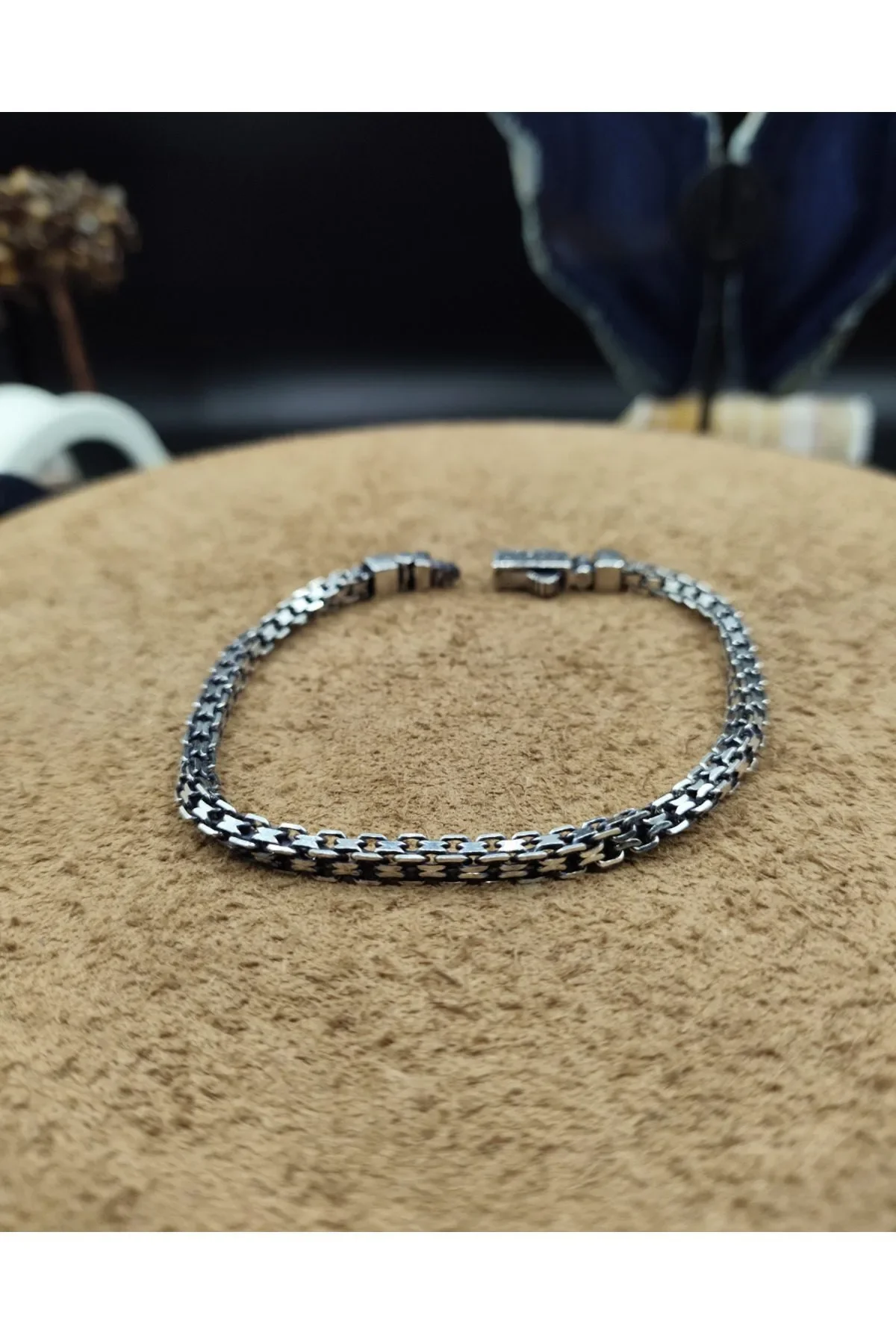 925 Ayar Gümüş Bileklik Küp Zincir Model Oksitli 21 cm 10 Gram