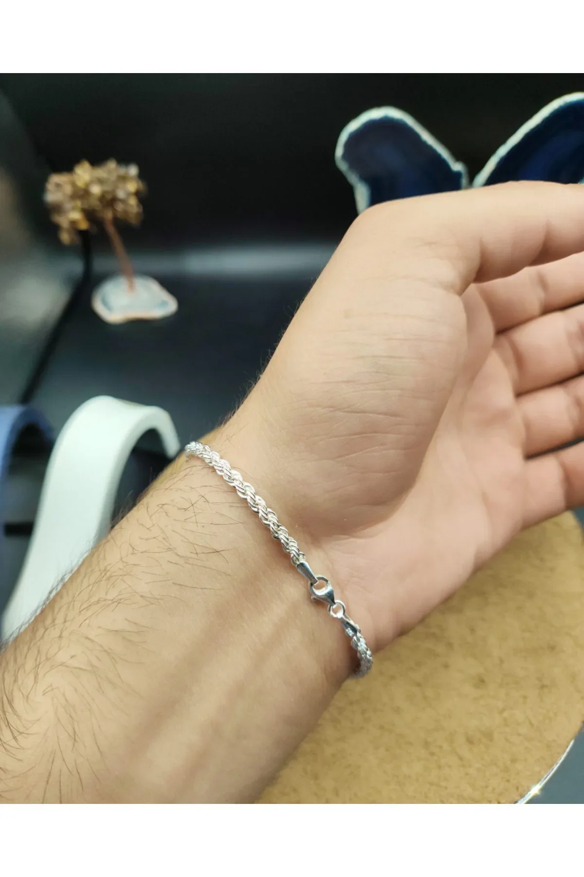 925 Ayar Gümüş Bileklik Halat Zincir Model Parlak 21 cm 3,6 Gram