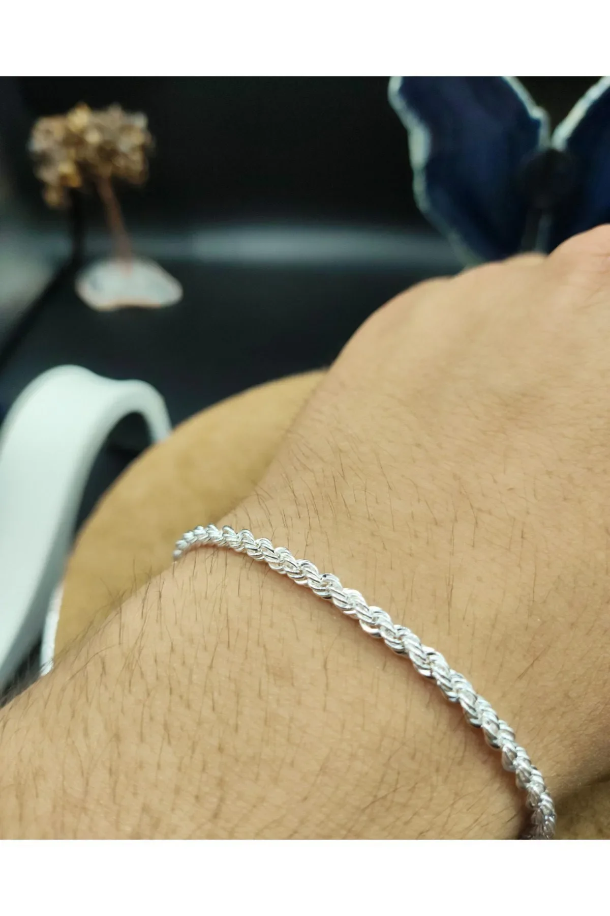 925 Ayar Gümüş Bileklik Halat Zincir Model Parlak 21 cm 3,6 Gram