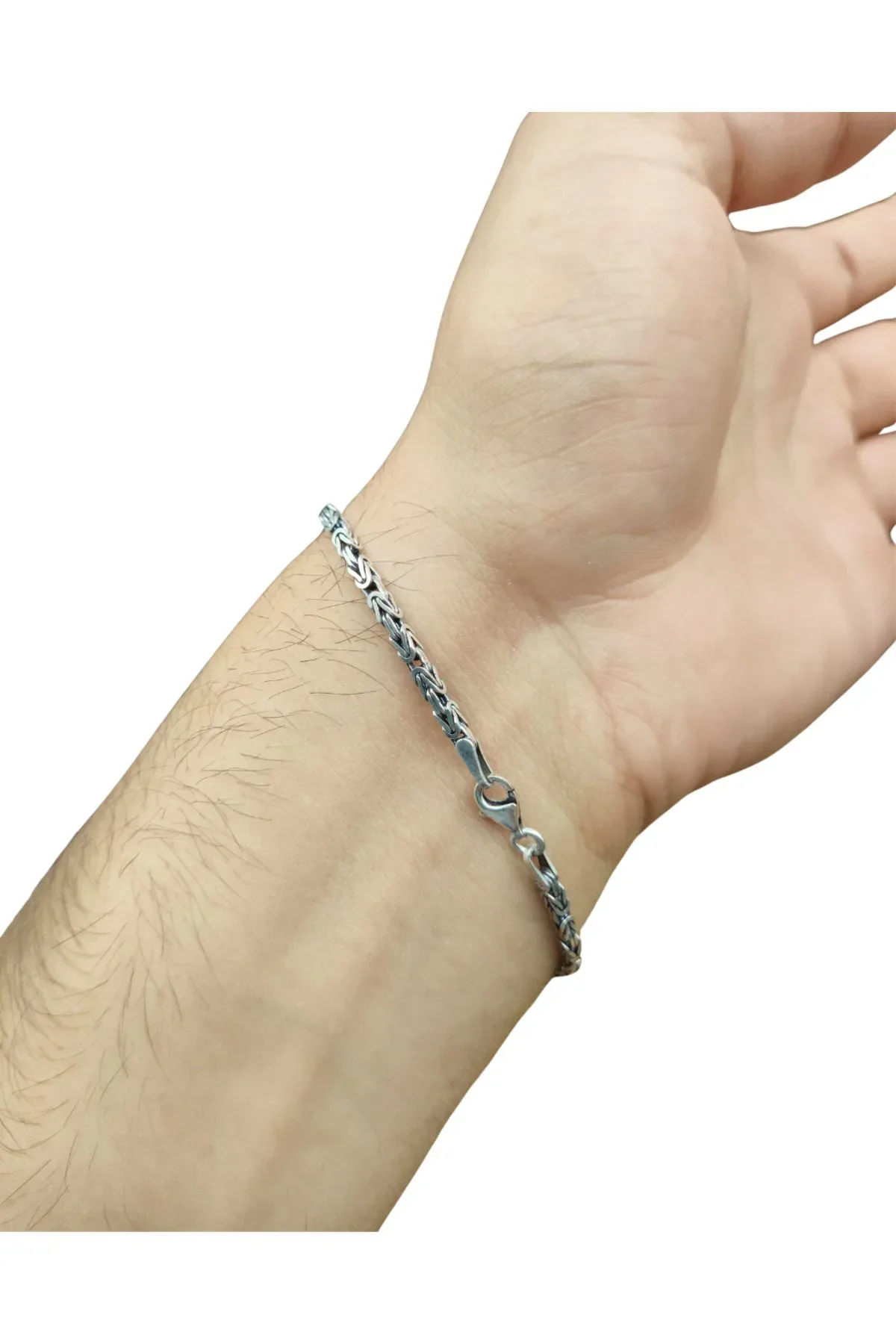 925 Ayar Gümüş Bileklik Kral Zincir Model Siyah Taşlı 21 cm 7,7 Gram