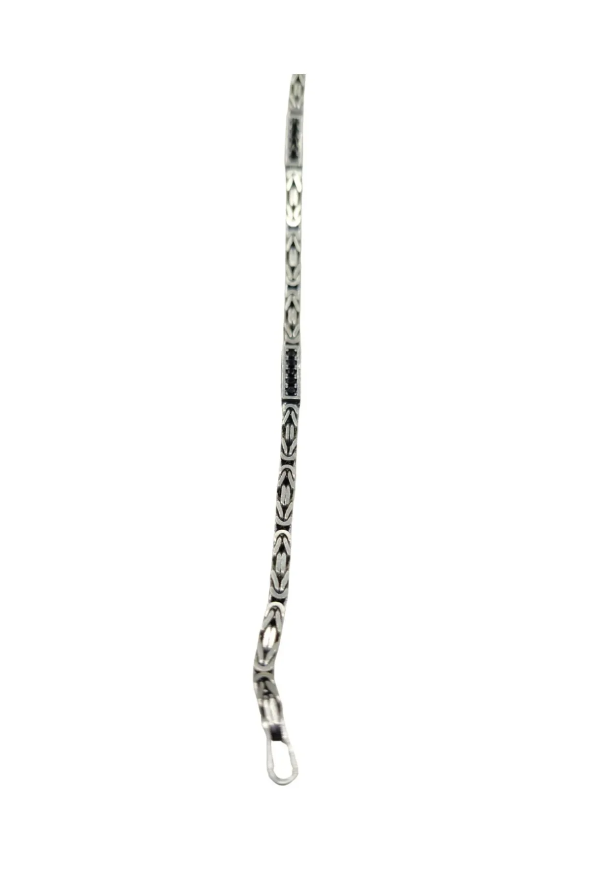 925 Ayar Gümüş Bileklik Kral Zincir Model Siyah Taşlı 21 cm 7,7 Gram