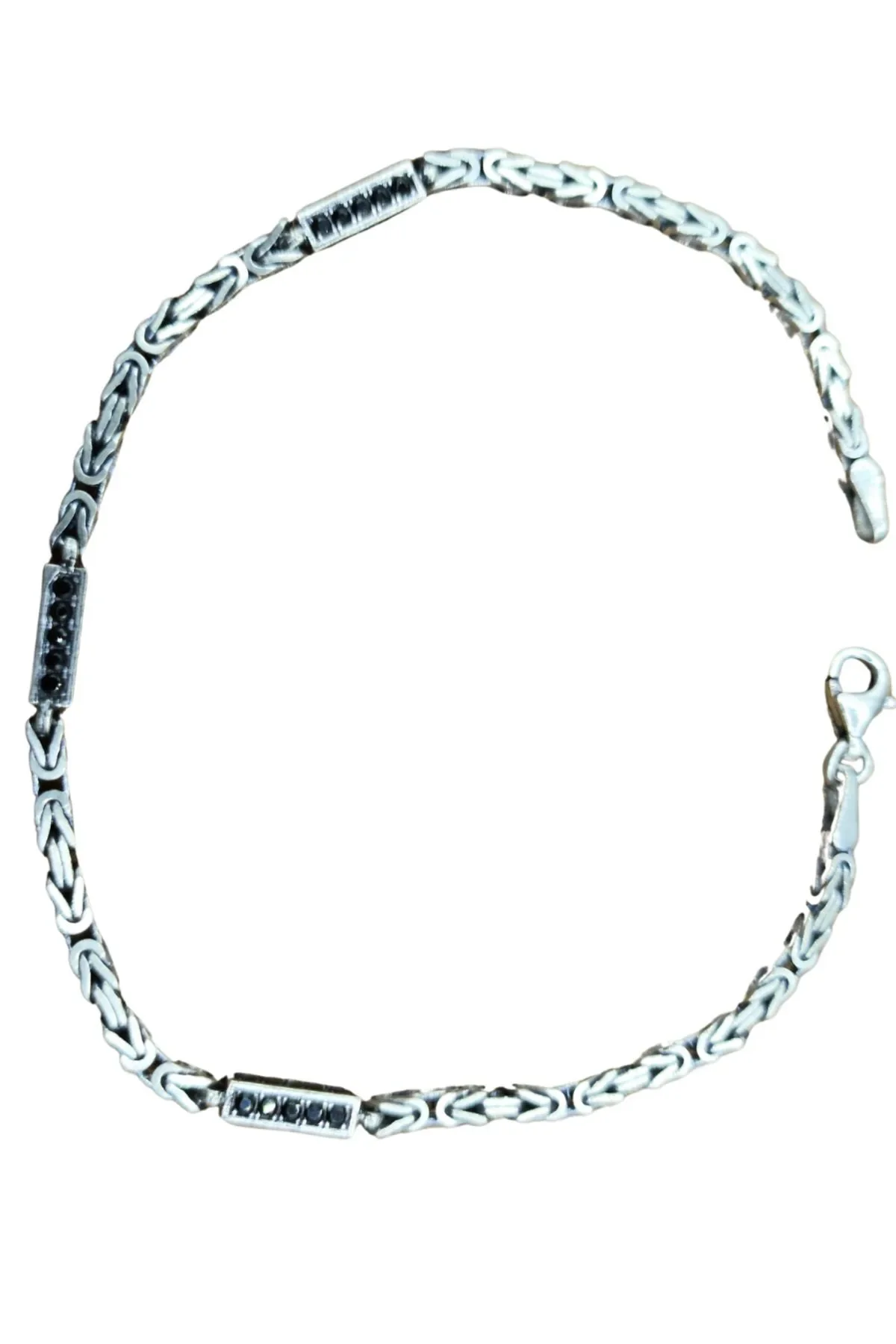 925 Ayar Gümüş Bileklik Kral Zincir Model Siyah Taşlı 21 cm 7,7 Gram