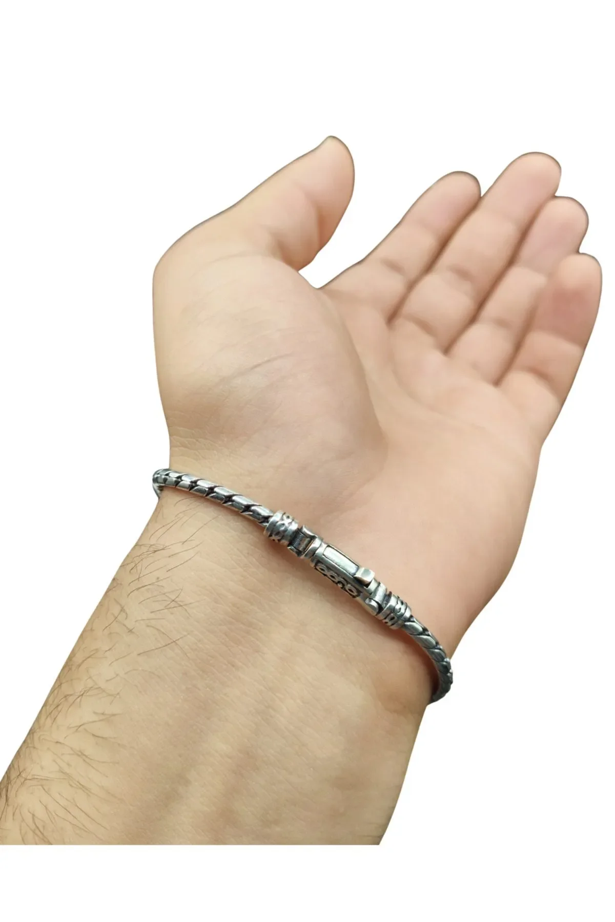 925 Ayar Gümüş Bileklik Erkek Örgü Model Rodyum Kaplama 14,3 Gram