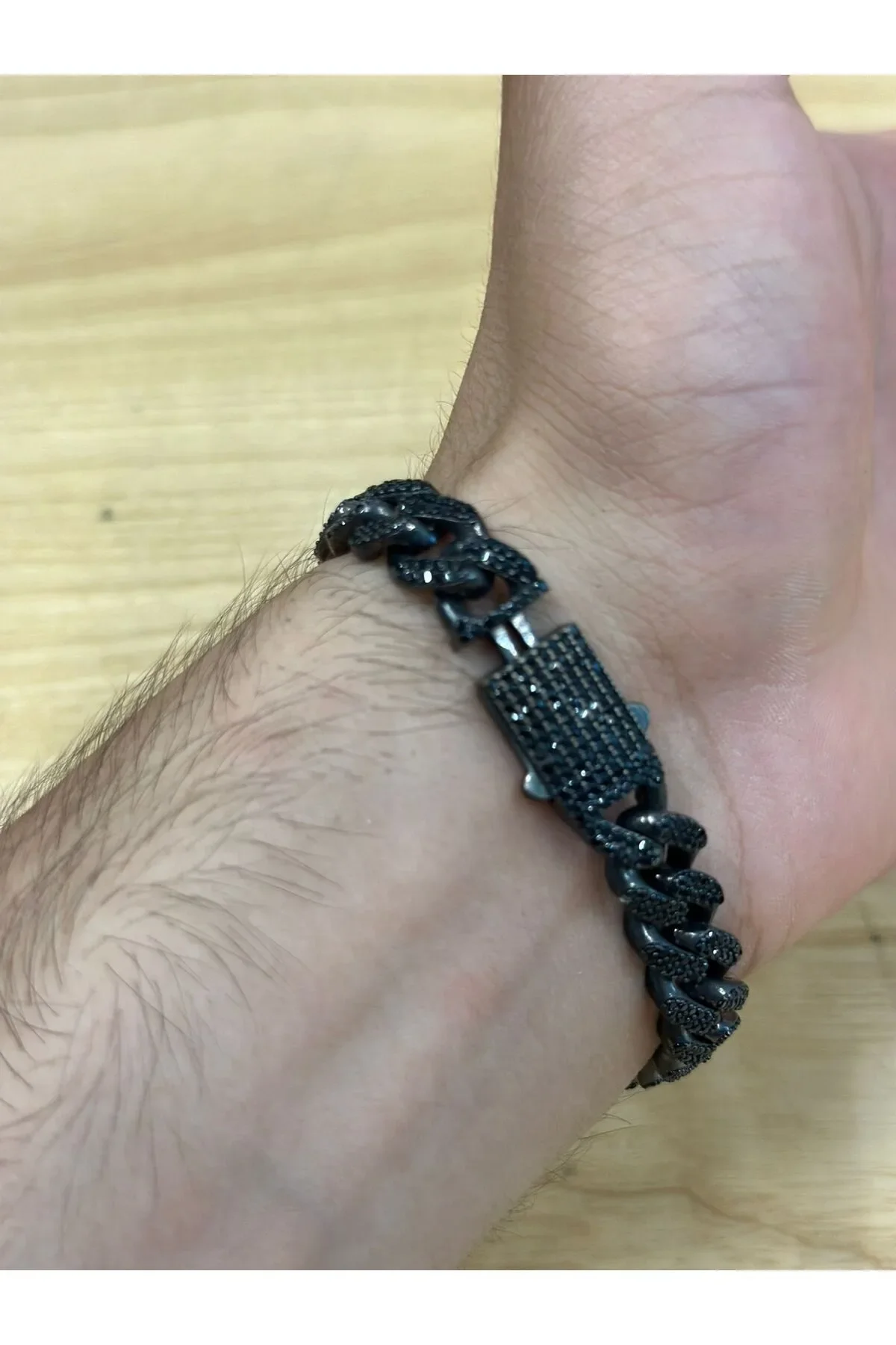 925 Ayar Gümüş Siyah Zirkon Taşlı Titanyum Bileklik Erkek