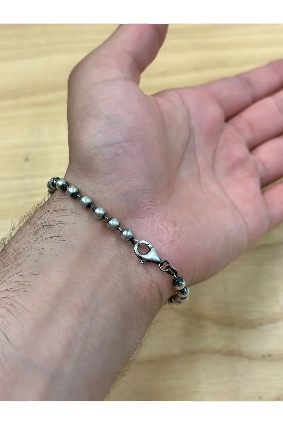 925 Ayar Gümüş Top Zincirli Pusula Motifli Opal Taşlı Bileklik