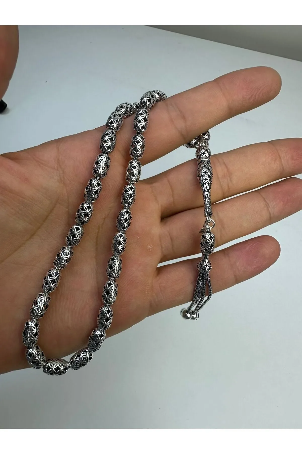 925 Ayar Gümüş Oksitli Fizyon Kapsül Kesim Tesbih El Yapımı Koleksiyonluk