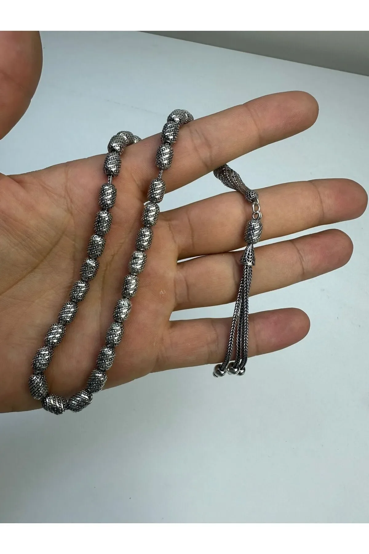 925 Ayar Gümüş Oksitli Fizyon Kapsül Kesim Tesbih El Yapımı