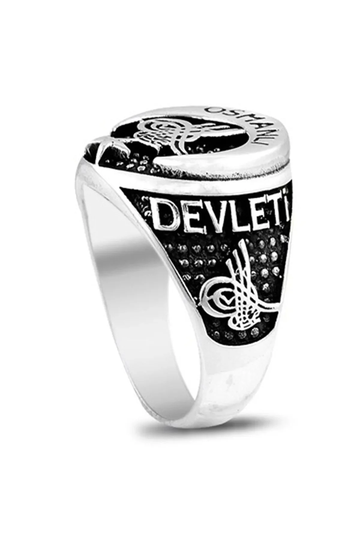 Erkek Gümüş Yüzük Cihan Devleti Osmanlı Tuğralı Ay Yıldız 925 Ayar