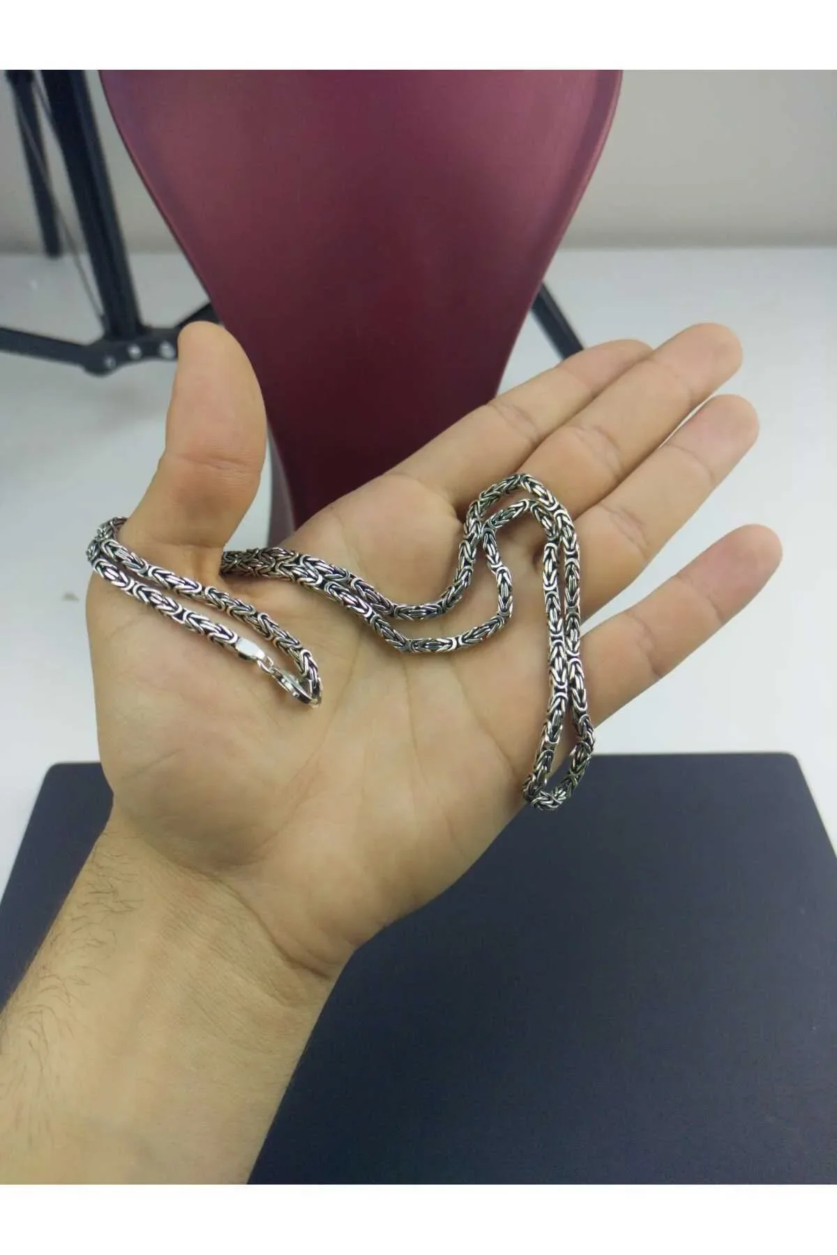 925 Ayar Gümüş Kral Zincir Kolye El İşçiliği