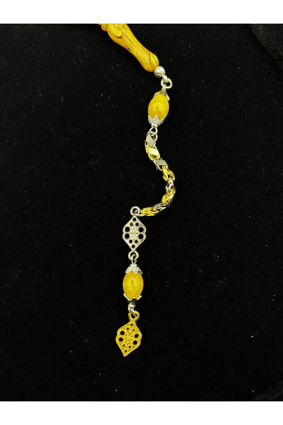 Ateş Kehribarı Tesbih 33 Boncuklu Püsküllü Erkek Hediyelik 36 cm