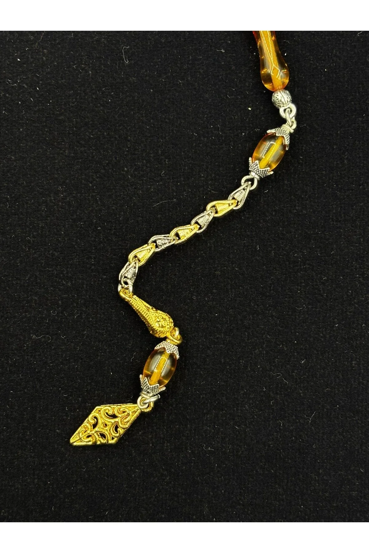 Ateş Kehribarı Tesbih 33 Boncuklu Sıkma Damla Püsküllü Erkek Hediye 34 cm