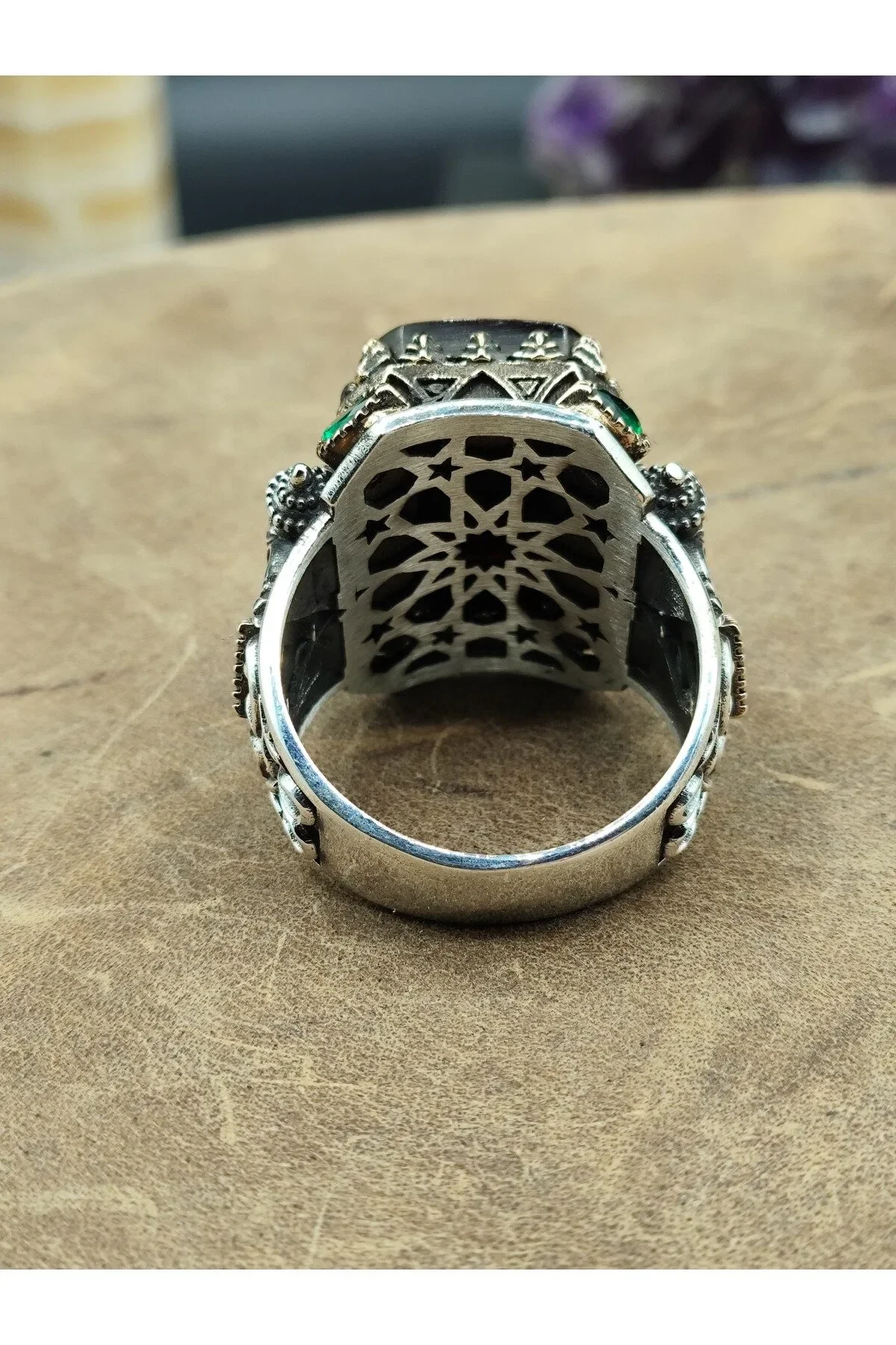Ayyıldız İşlemeli 25 Gram 925 Ayar Gümüş Erkek Yüzük – Akik Taşlı Otantik Model