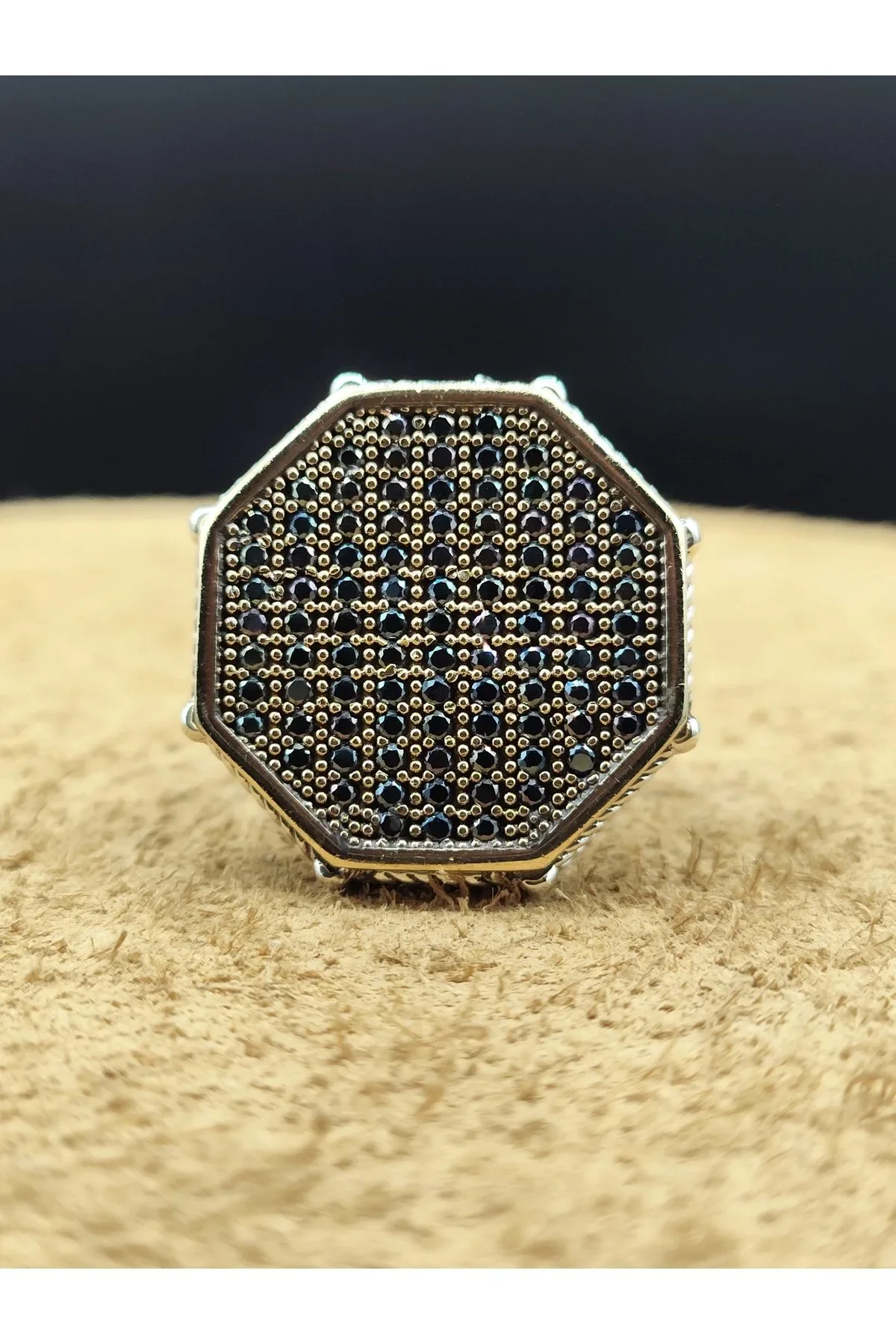 925 Ayar Gümüş 18 Gram Siyah Zirkon Taşlı Erkek Yüzük Özel Tasarım