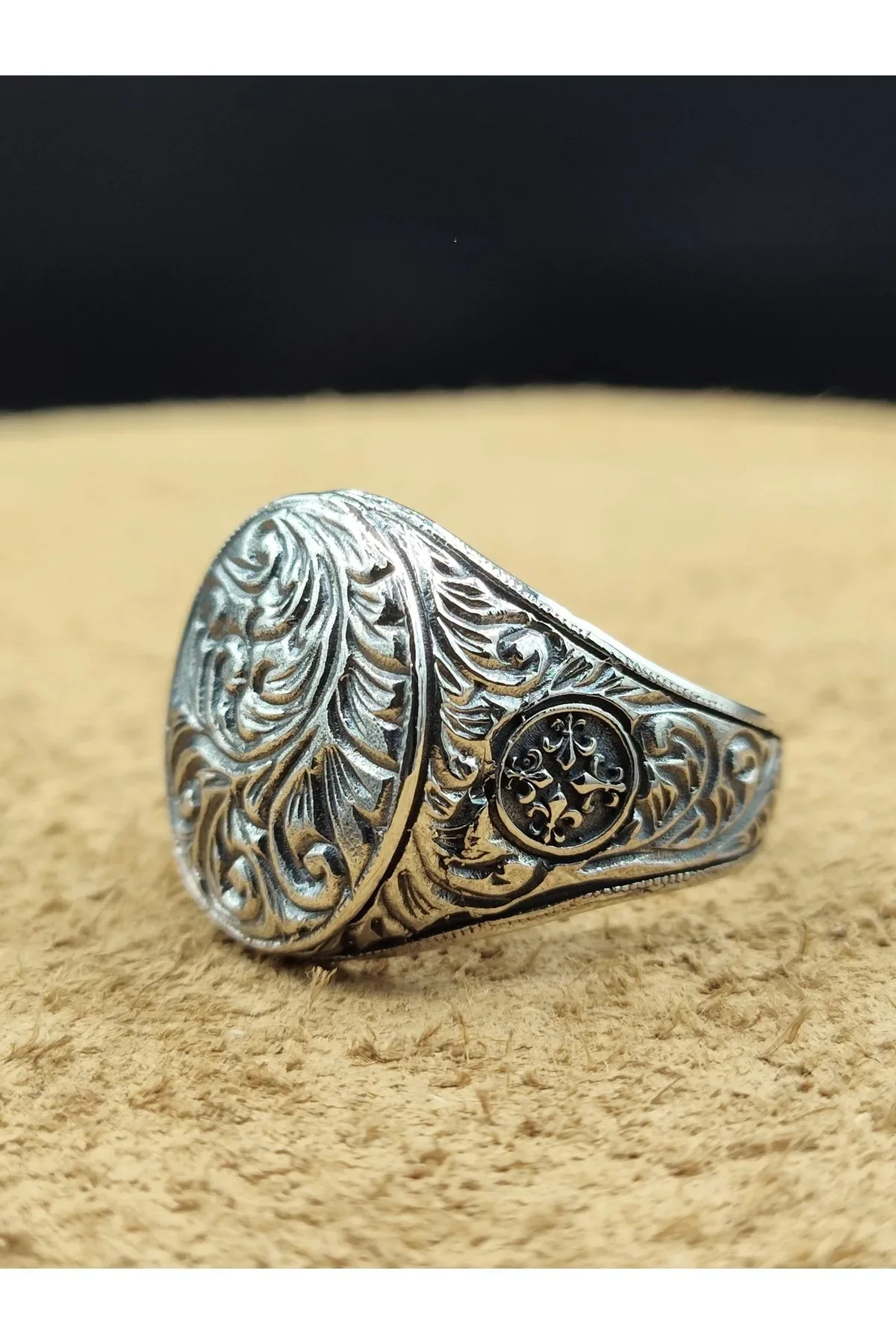 Erkek Gümüş Yüzük Kalem İşlemeli Klasik Model 925 Ayar