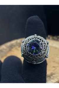 Erkek Gümüş Yüzük Mistik Topaz Taşlı 925 Ayar