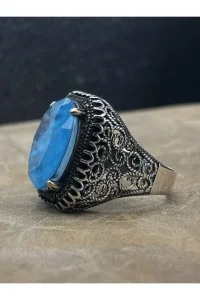 Erkek Gümüş Yüzük Aqua Marine Taşlı 925 Ayar