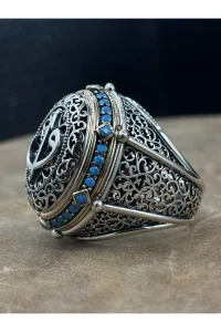 Erkek Gümüş Yüzük Arapça Elif Vav Harfli 925 Ayar