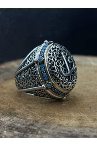 Erkek Gümüş Yüzük Arapça Elif Vav Harfli 925 Ayar