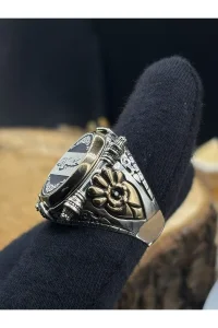 Erkek Gümüş Yüzük Arapça Hiç Yazılı 925 Ayar