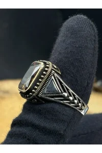 Erkek Gümüş Yüzük Sitrin Taşlı 925 Ayar