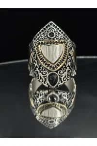 Erkek Gümüş Yüzük Siyah Zirkon Taşlı Zihgir Model 925 Ayar