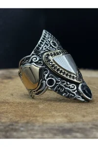 Erkek Gümüş Yüzük Siyah Zirkon Taşlı Zihgir Model 925 Ayar