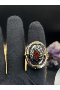 Erkek Gümüş Yüzük Renkli Zirkon Taşlı 925 Ayar