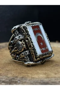 Erkek Gümüş Yüzük Ay Yıldız Tasarımlı 925 Ayar