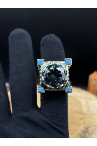 Erkek Gümüş Yüzük Mistik Topaz Taşlı 925 Ayar