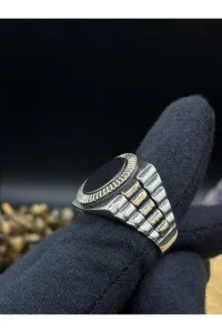 Erkek Gümüş Yüzük Oniks Taşlı 925 Ayar