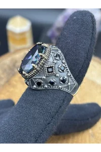 Erkek Gümüş Yüzük Mistik Topaz Taşlı 925 Ayar