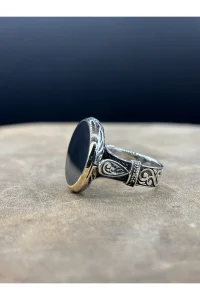 Erkek Gümüş Yüzük Oniks Taşlı 925 Ayar