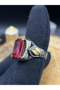 Pembe Paraiba Taşlı 925 Ayar Gümüş Erkek Yüzük – El İşçiliği, 12 Gram Özel Tasarım