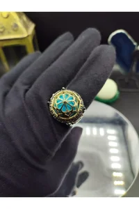 Erkek Gümüş Yüzük Ayasofya Motifli Firuze Taşlı Zirkon İşlemeli 925 Ayar