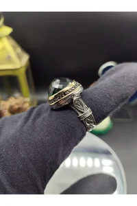 Erkek Gümüş Yüzük Yeşil Zirkon Taşlı 925 Ayar