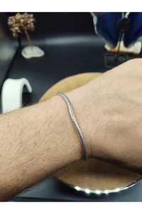 925 Ayar Gümüş Bileklik Yılan Zincir Model Yuvarlak 20 cm 14 Gram