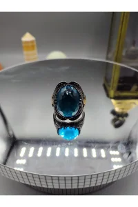 Erkek Gümüş Yüzük Aqua Marine Taşlı 925 Ayar