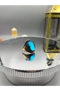 Erkek Gümüş Yüzük Aqua Marine Taşlı 925 Ayar