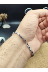 925 Ayar Gümüş Bileklik Kral Zincir Model Pave Lacivert Zirkon Taşlı 21 cm 7 Gram
