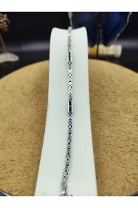 925 Ayar Gümüş Bileklik Kral Zincir Model Pave Lacivert Zirkon Taşlı 21 cm 7 Gram