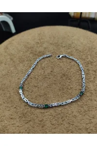 925 Ayar Gümüş Bileklik Kral Zincir Model Yeşil Zirkon Taşlı 21 cm 6,5 Gram