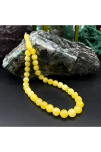 Oval Kesim Damla Kehribar 925 Ayar Gümüş Püsküllü Tesbih 22.65