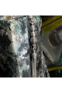 Mavi Renkli El Yapımı Cam Tesbih – Gümüş Püsküllü, Oval Kesim