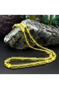 El Yapımı Damla Kehribar Tesbih – 38cm, 7mm x 14mm Çap, 925 Ayar Gümüş Püskül 20 Gr