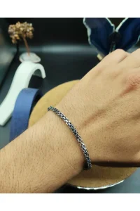 925 Ayar Gümüş Bileklik Küp Zincir Model Oksitli 21 cm 10 Gram